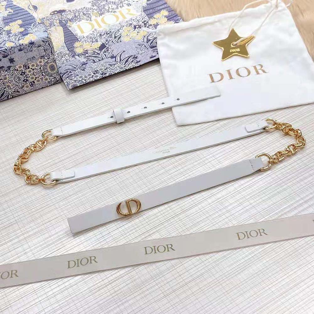 Dior Women Caro Belt White Smooth Calfskin with Shiny Gold-Finish Metal 15 MM (5)