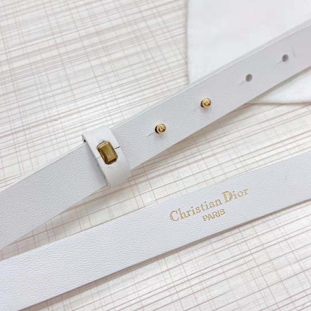 Dior Women Caro Belt White Smooth Calfskin with Shiny Gold-Finish Metal 15 MM (6)
