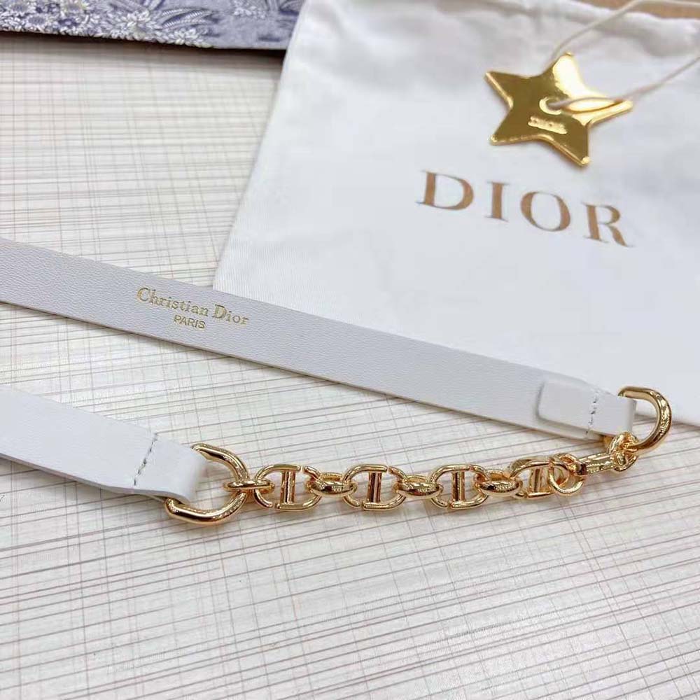Dior Women Caro Belt White Smooth Calfskin with Shiny Gold-Finish Metal 15 MM (7)