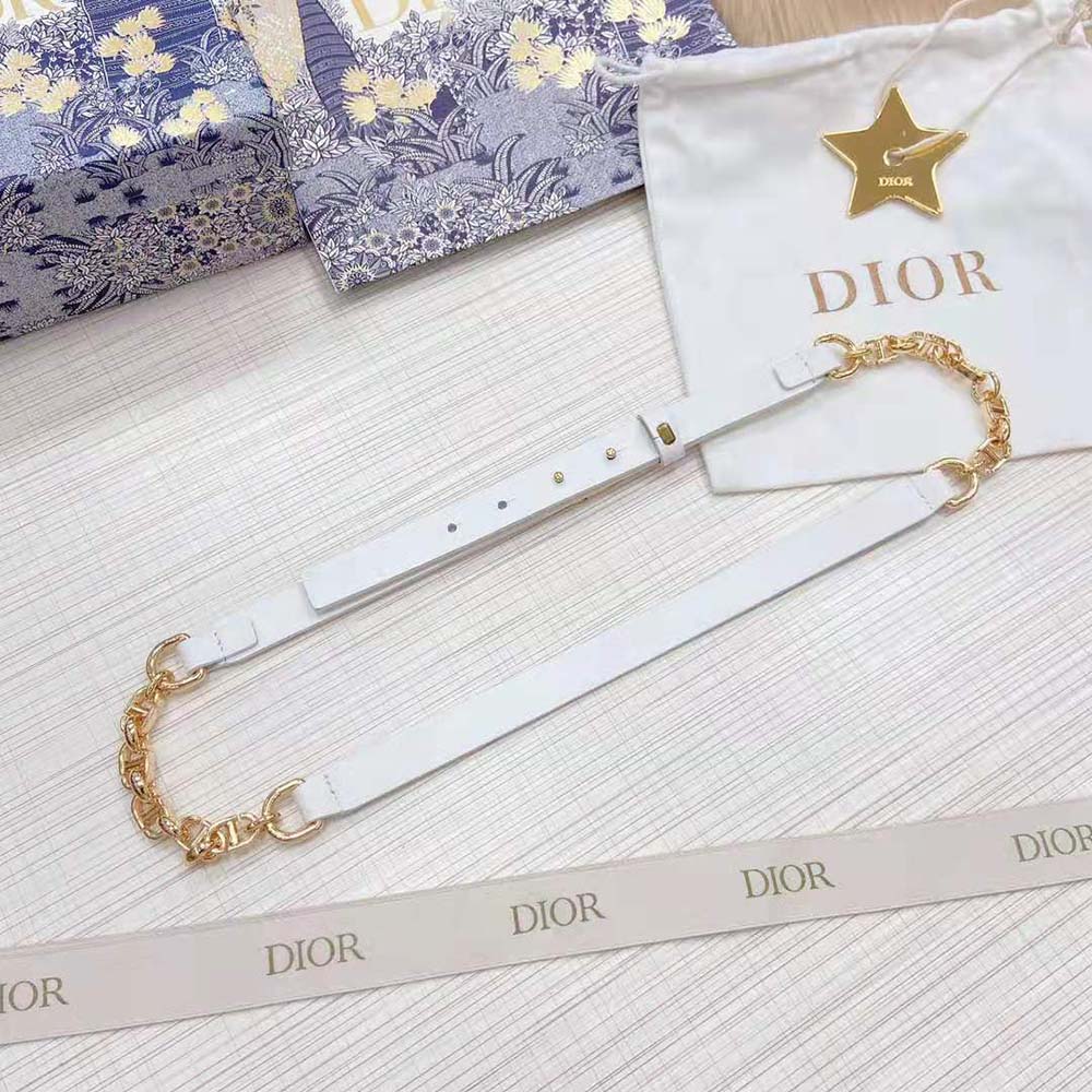 Dior Women Caro Belt White Smooth Calfskin with Shiny Gold-Finish Metal 15 MM (8)