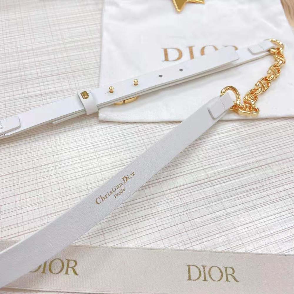 Dior Women Caro Belt White Smooth Calfskin with Shiny Gold-Finish Metal 15 MM (9)