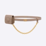 Cintura Dior Caro da donna con pochette rimovibile in vitello liscio color nocciola e vitello Cannage 15 mm