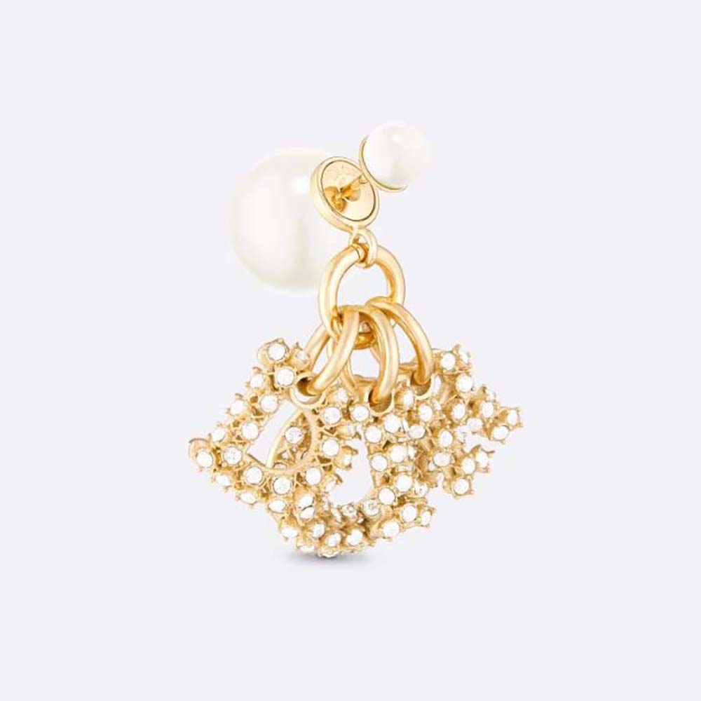 Dior Women Dior Tribales Earring Gold-Finish Metal with White Resin Pearls and Silver-Tone Crystals (1)