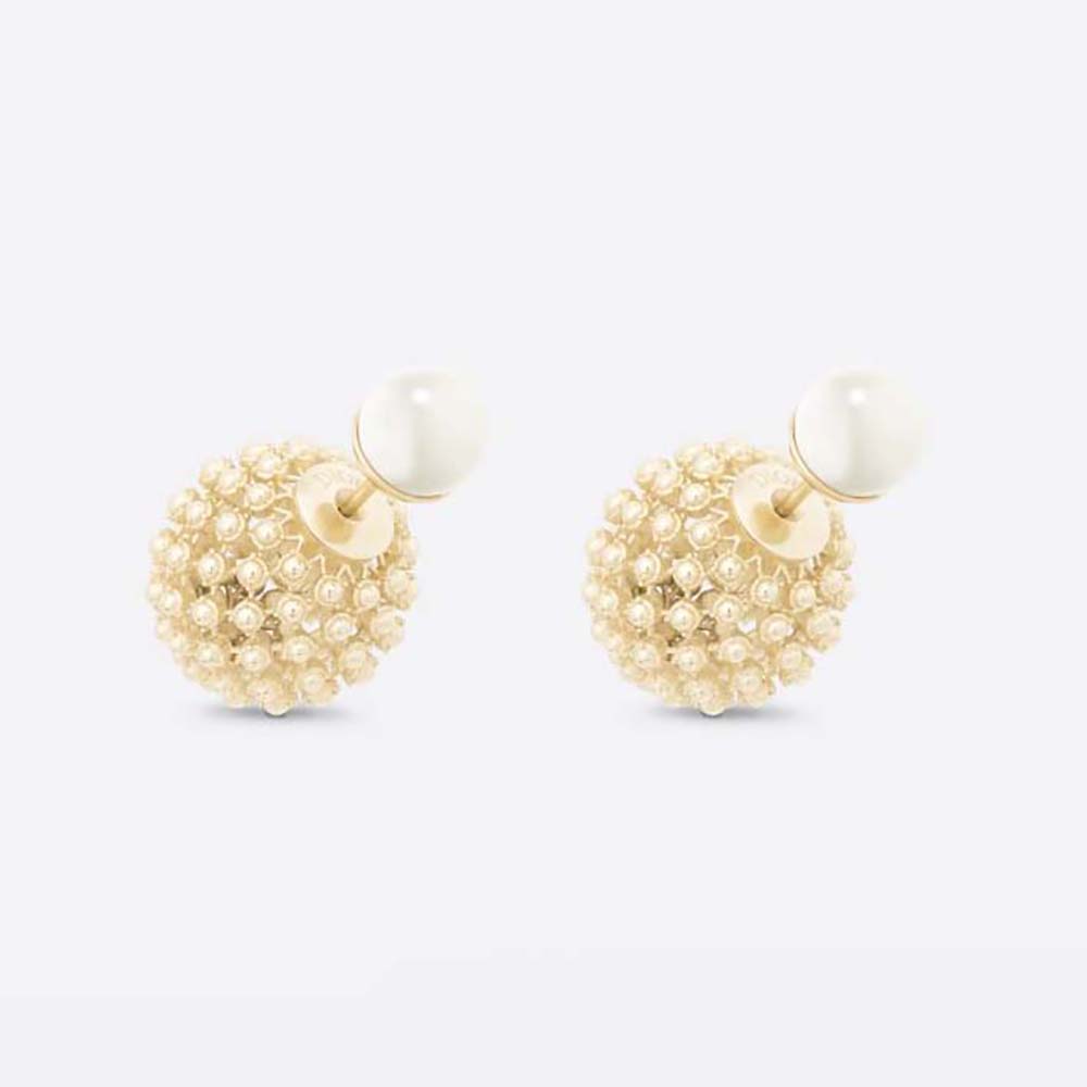 Dior Women Dior Tribales Earrings Gold-Finish Metal and White Resin Pearls