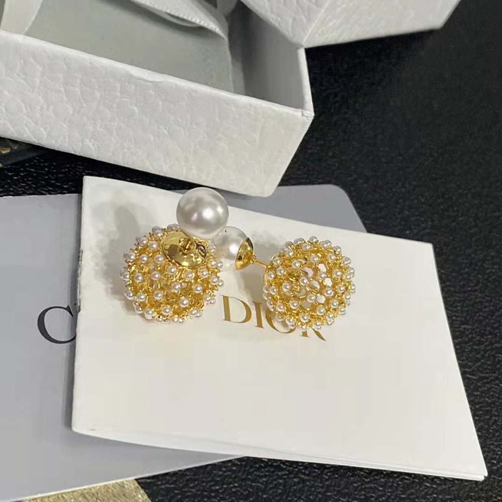 Dior Women Dior Tribales Earrings Gold-Finish Metal and White Resin Pearls (4)