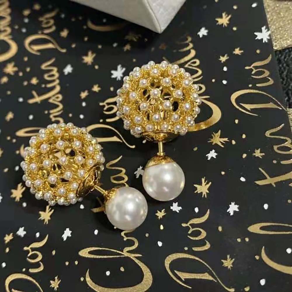 Dior Women Dior Tribales Earrings Gold-Finish Metal and White Resin Pearls (6)