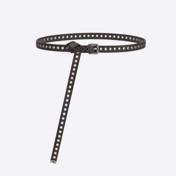 Dior Women Diorevolt Belt Black Smooth Calfskin with Ruthenium-Finish Metal Eyelets (1)