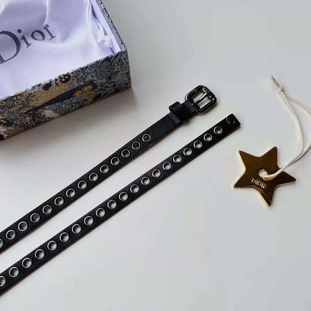 Dior Women Diorevolt Belt Black Smooth Calfskin with Ruthenium-Finish Metal Eyelets (3)