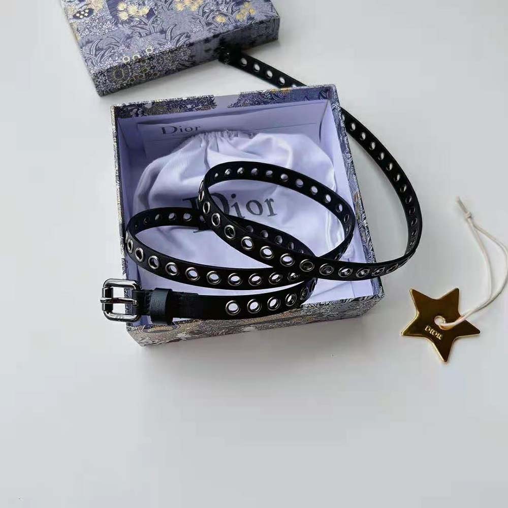 Dior Women Diorevolt Belt Black Smooth Calfskin with Ruthenium-Finish Metal Eyelets (5)