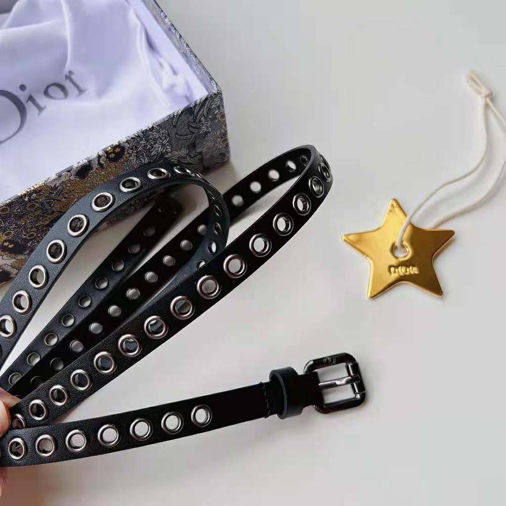 Dior Women Diorevolt Belt Black Smooth Calfskin with Ruthenium-Finish Metal Eyelets (7)