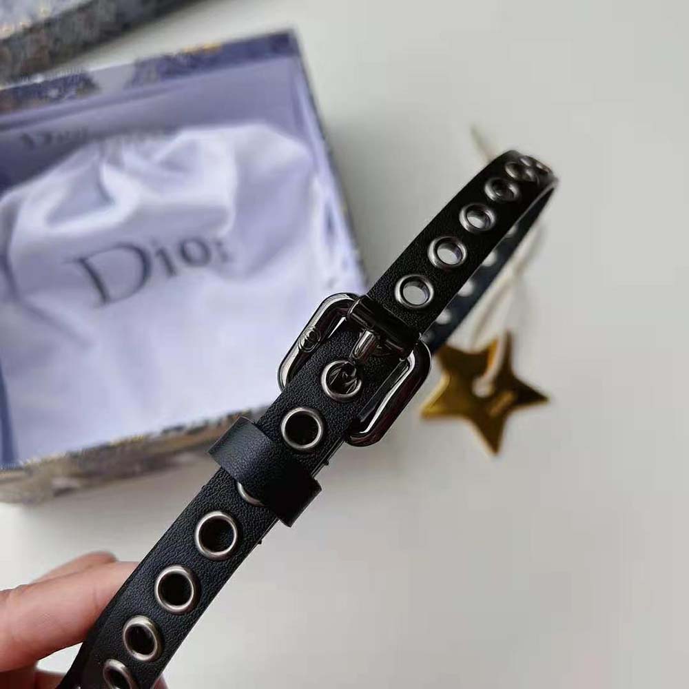 Dior Women Diorevolt Belt Black Smooth Calfskin with Ruthenium-Finish Metal Eyelets (8)
