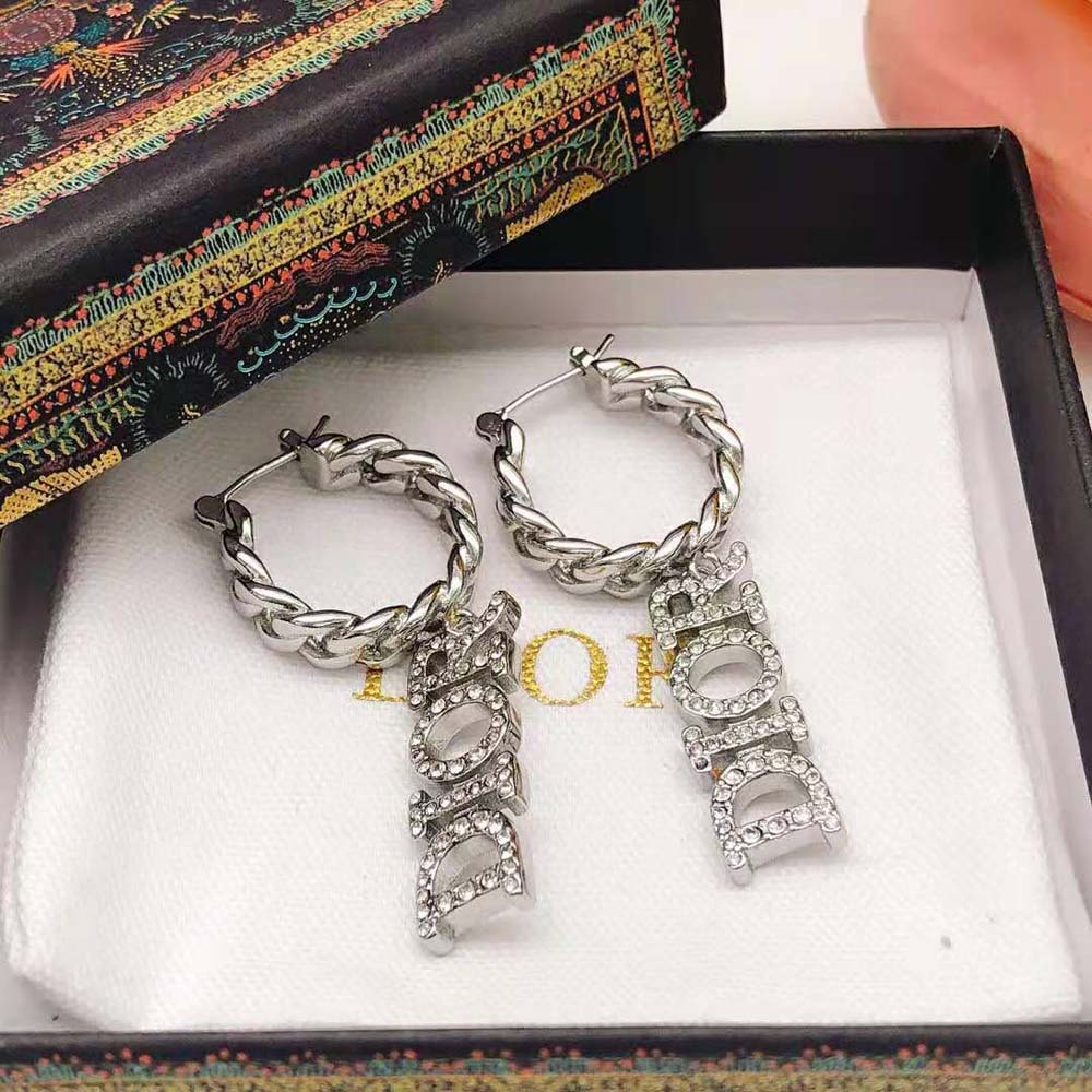 Dior Women Dio(r)evolution Earrings Silver-Finish Metal and Silver-Tone Crystals (4)