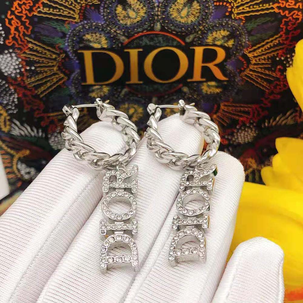 Dior Women Dio(r)evolution Earrings Silver-Finish Metal and Silver-Tone Crystals (6)