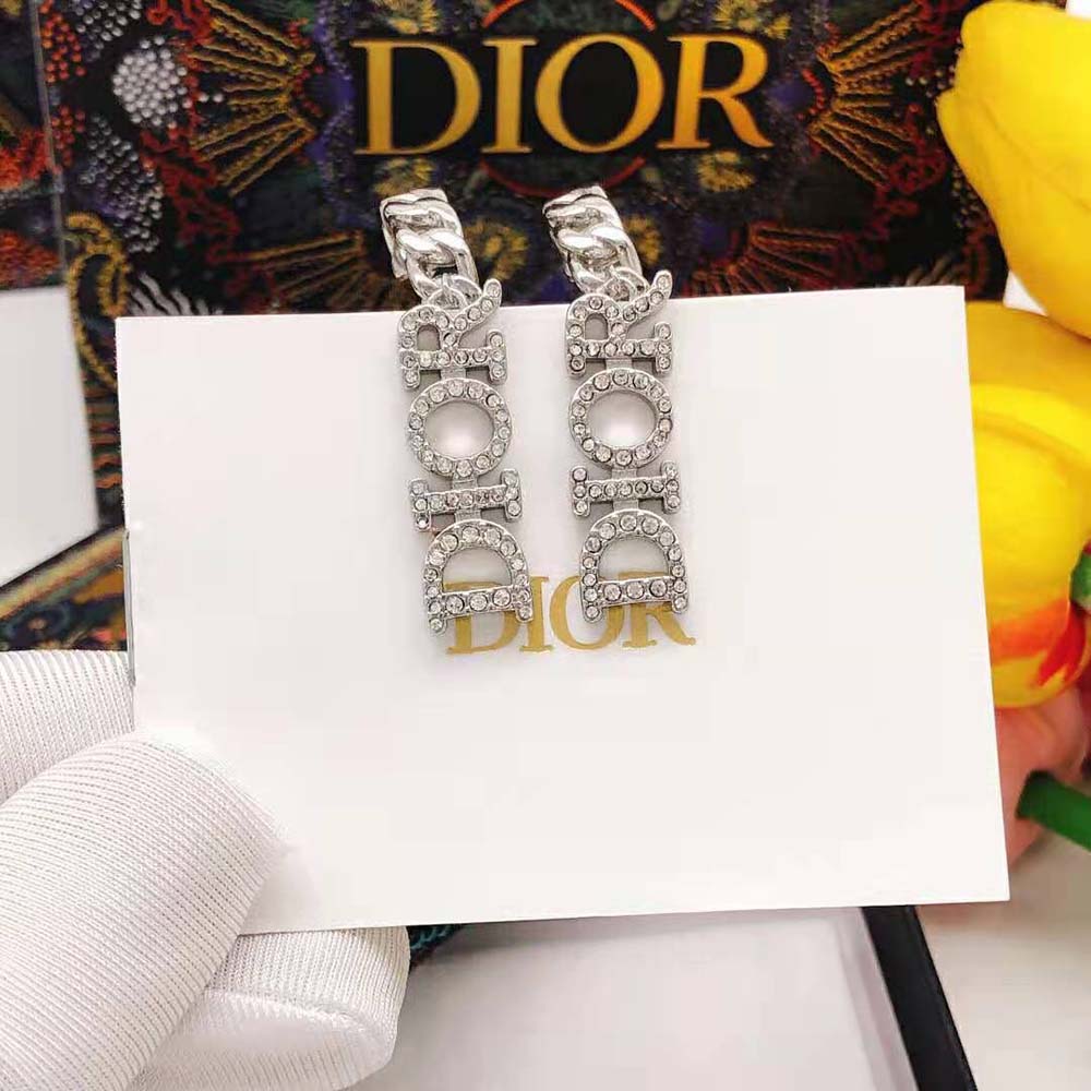 Dior Women Dio(r)evolution Earrings Silver-Finish Metal and Silver-Tone Crystals (7)
