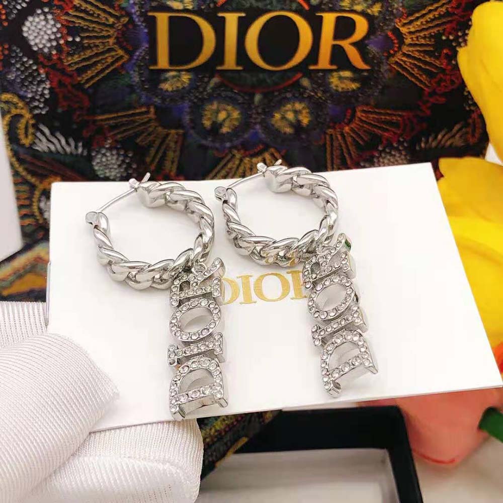 Dior Women Dio(r)evolution Earrings Silver-Finish Metal and Silver-Tone Crystals (9)
