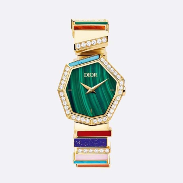 Dior Women GEM DIOR Ø 27 mm (1”) Yellow Gold Malachite Decorative Stones and Diamonds (1)