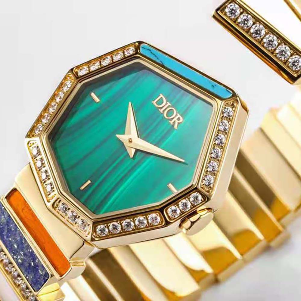 Dior Women GEM DIOR Ø 27 mm (1”) Yellow Gold Malachite Decorative Stones and Diamonds (5)