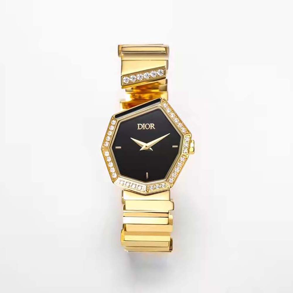 Dior Women GEM DIOR Ø 27 mm (1”) Yellow Gold Onyx and Diamonds (2)
