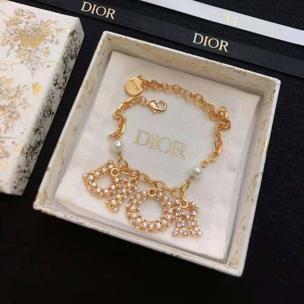 Dior Women Lady Dior Bracelet Gold-Finish Metal with White Resin Pearls (3)