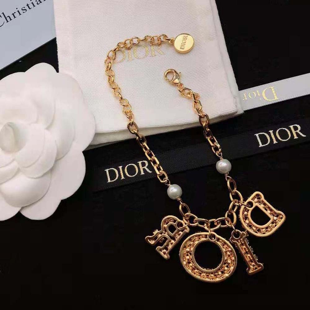 Dior Women Lady Dior Bracelet Gold-Finish Metal with White Resin Pearls (6)