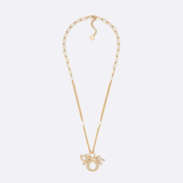 Dior Women Lady Dior Necklace Gold-Finish Metal with White Resin Pearls and Silver-Tone Crystals (1)