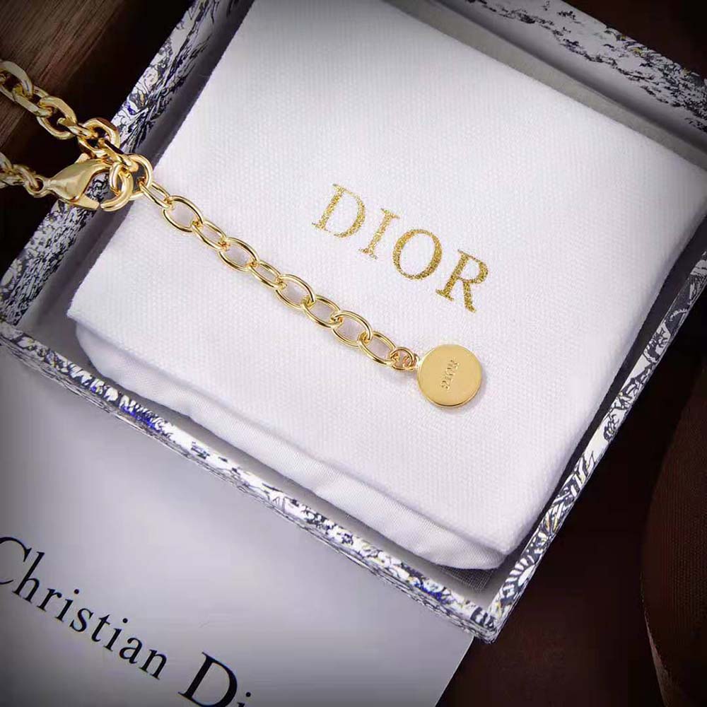 Dior Women Lady Dior Necklace Gold-Finish Metal with White Resin Pearls and Silver-Tone Crystals (6)