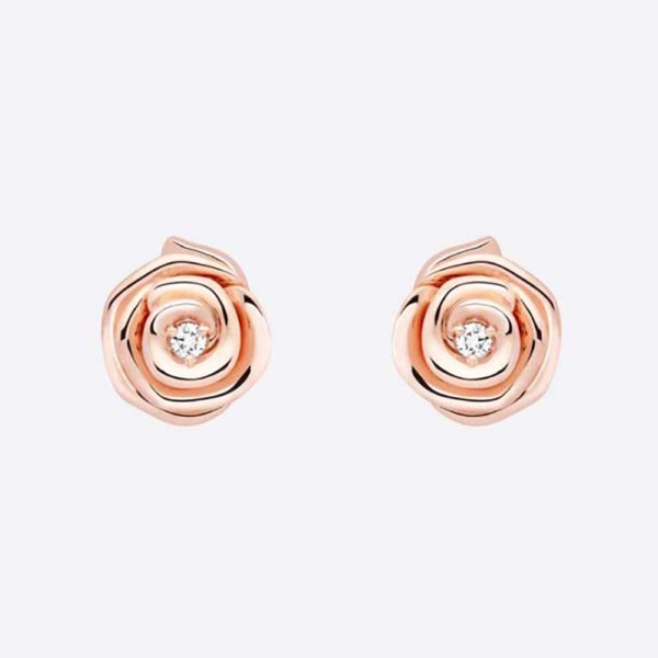 Dior Women Large Rose Dior Couture Earrings Pink Gold and Diamonds (1)