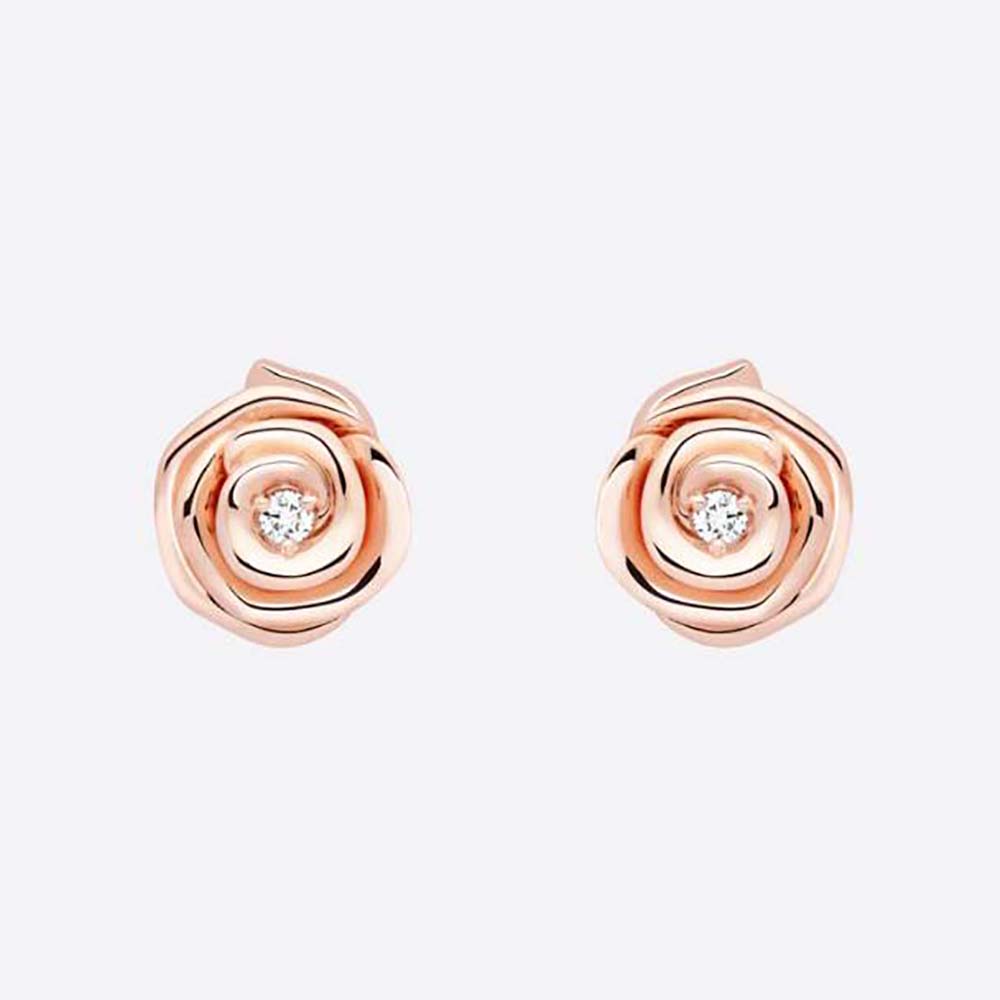 Dior Women Large Rose Dior Couture Earrings Pink Gold and Diamonds