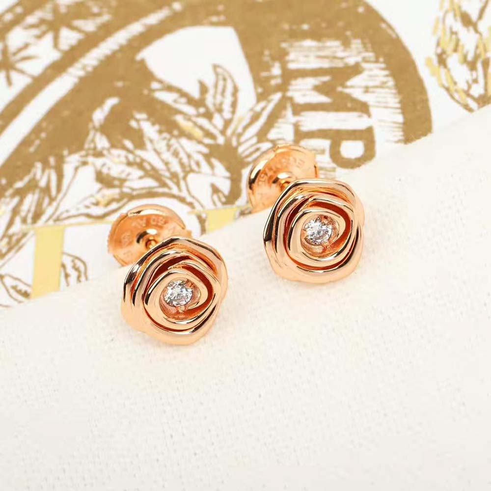 Dior Women Large Rose Dior Couture Earrings Pink Gold and Diamonds (3)