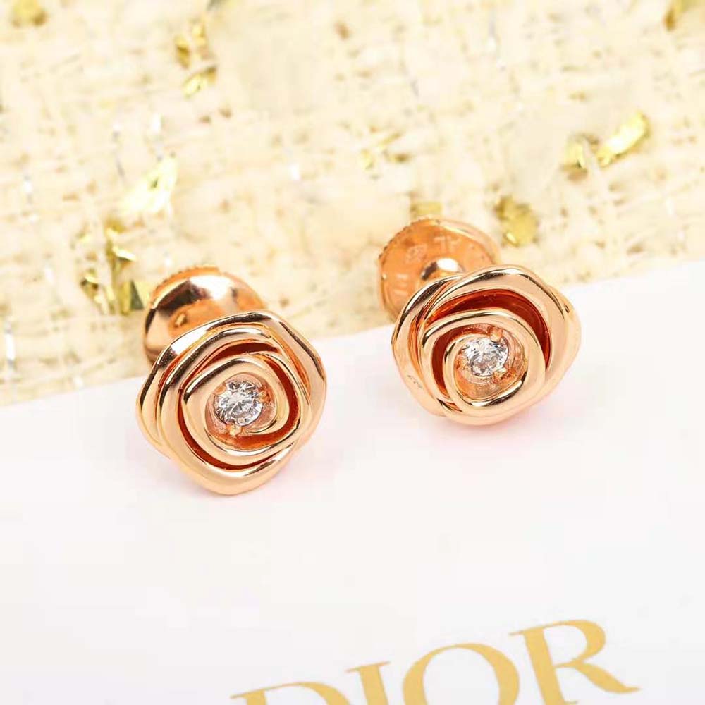 Dior Women Large Rose Dior Couture Earrings Pink Gold and Diamonds (4)