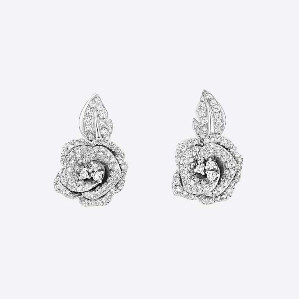Dior Women Medium Rose Dior Bagatelle Earrings 18K White Gold and Diamonds (1)