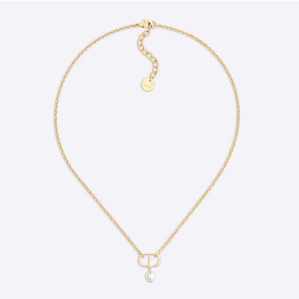 Dior Women Petit CD Necklace Gold-Finish Metal with a White Resin Pearl
