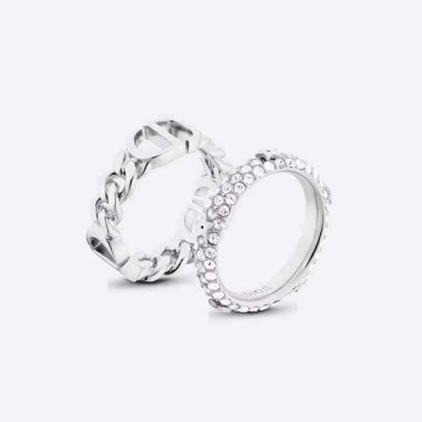 Dior Women Petit CD Ring Set Silver-Finish Metal and Silver-Tone Crystals (1)