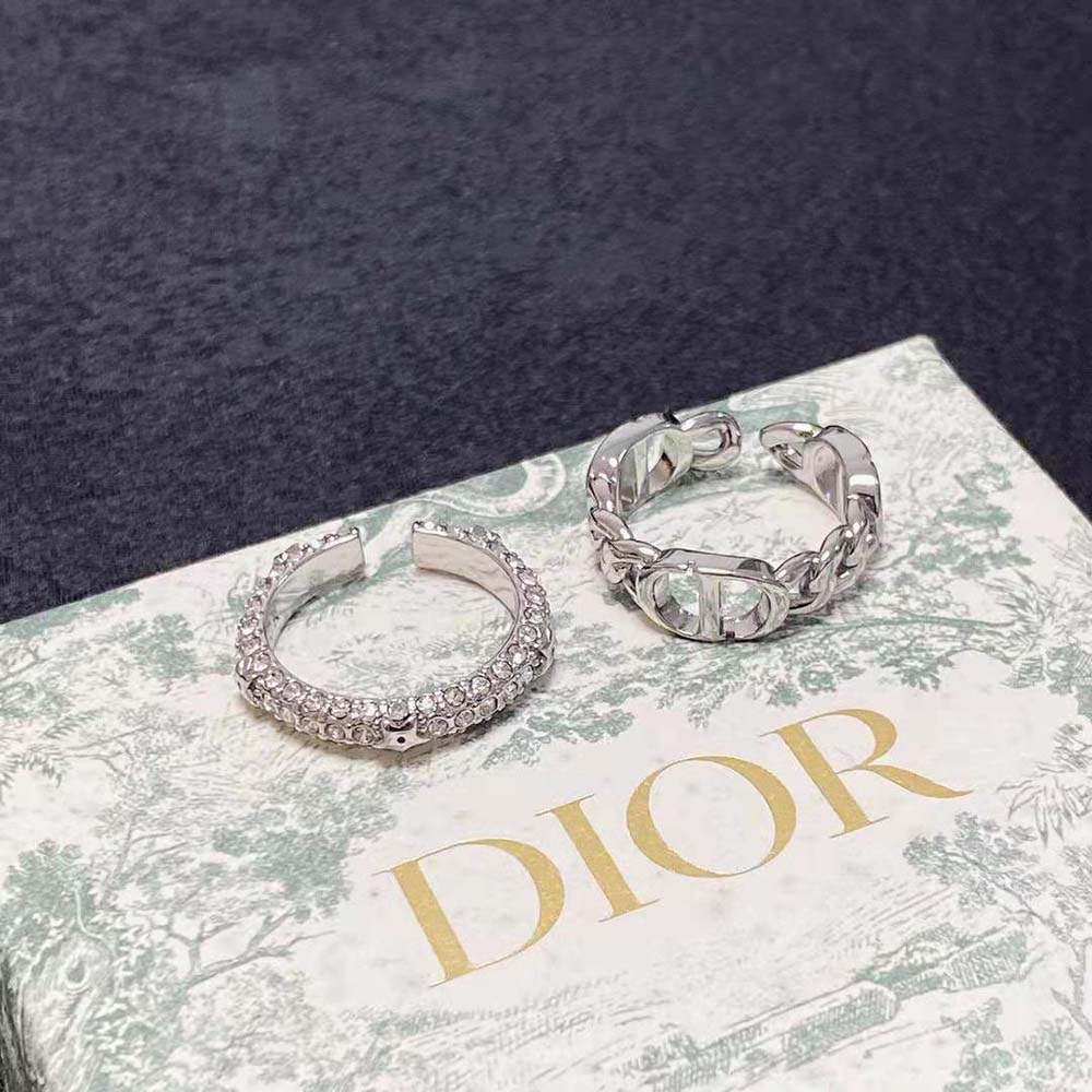 Dior Women Petit CD Ring Set Silver-Finish Metal and Silver-Tone Crystals (2)