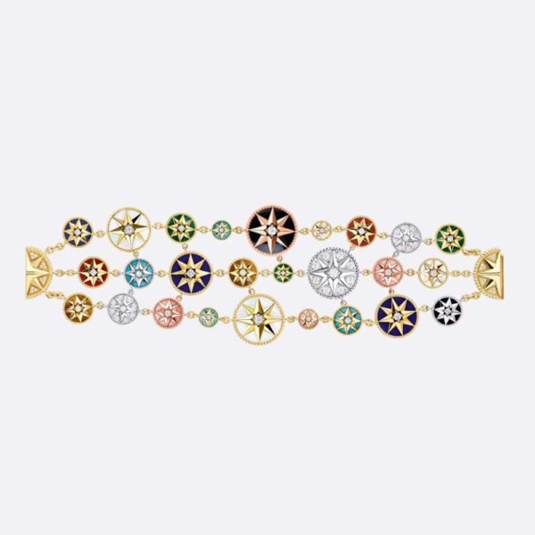 Dior Women Rose Des Vents Cuff Bracelet Yellow Pink and White Gold Diamonds (1)
