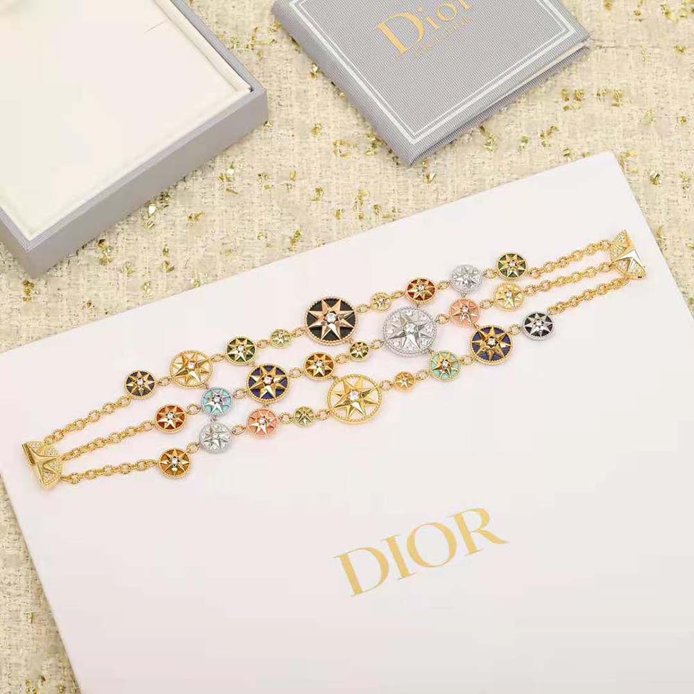Dior Women Rose Des Vents Cuff Bracelet Yellow Pink and White Gold Diamonds (3)