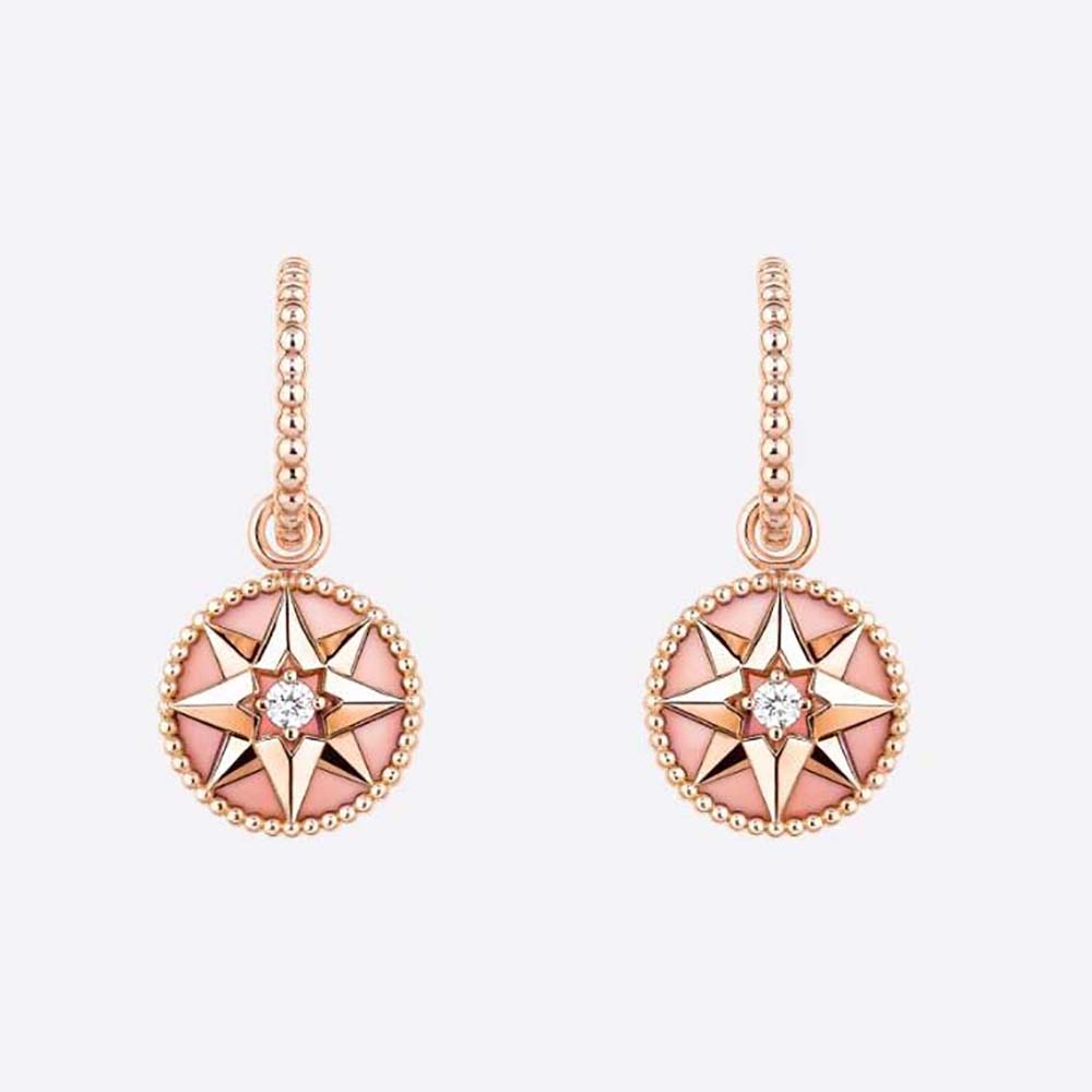 Dior Women Rose Des Vents Earrings Rose Gold Diamonds and Pink Opal