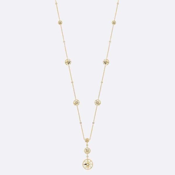 Dior Women Rose Des Vents Long Necklace Yellow Gold Diamonds and Mother-of-Pearl (1)