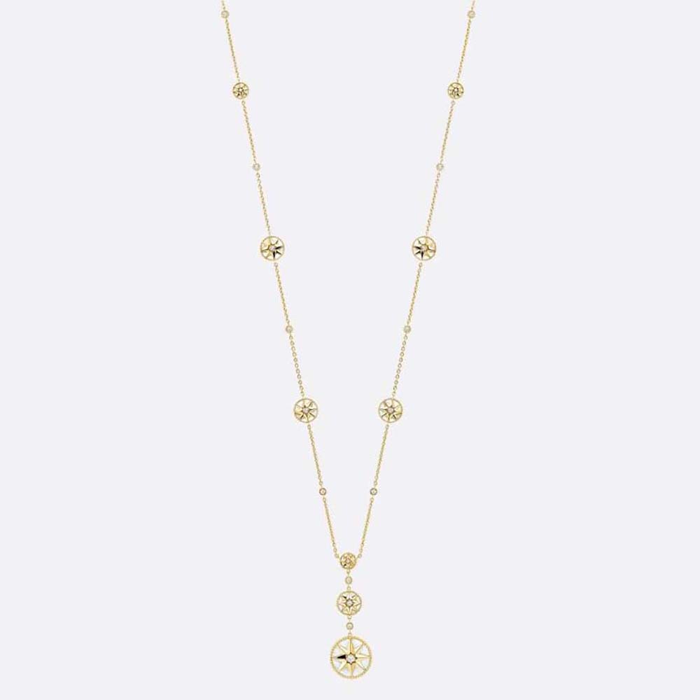 Dior Women Rose Des Vents Long Necklace Yellow Gold Diamonds and Mother-of-Pearl