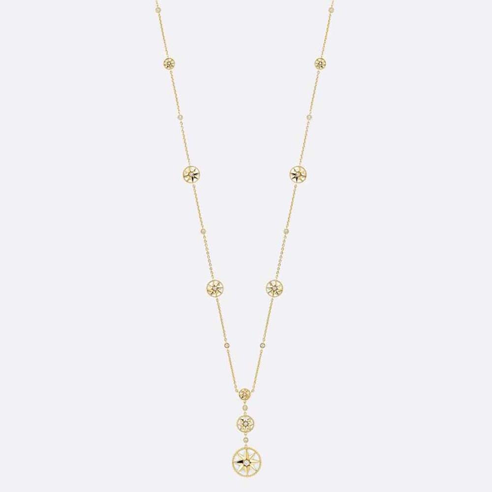 Dior Women Rose Des Vents Long Necklace Yellow Gold Diamonds and Mother-of-Pearl (1)