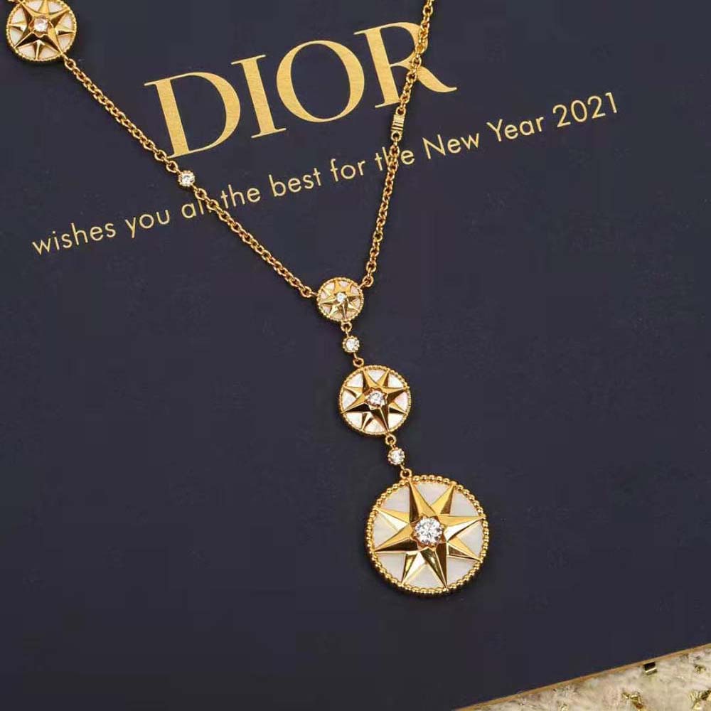 Dior Women Rose Des Vents Long Necklace Yellow Gold Diamonds and Mother-of-Pearl (6)
