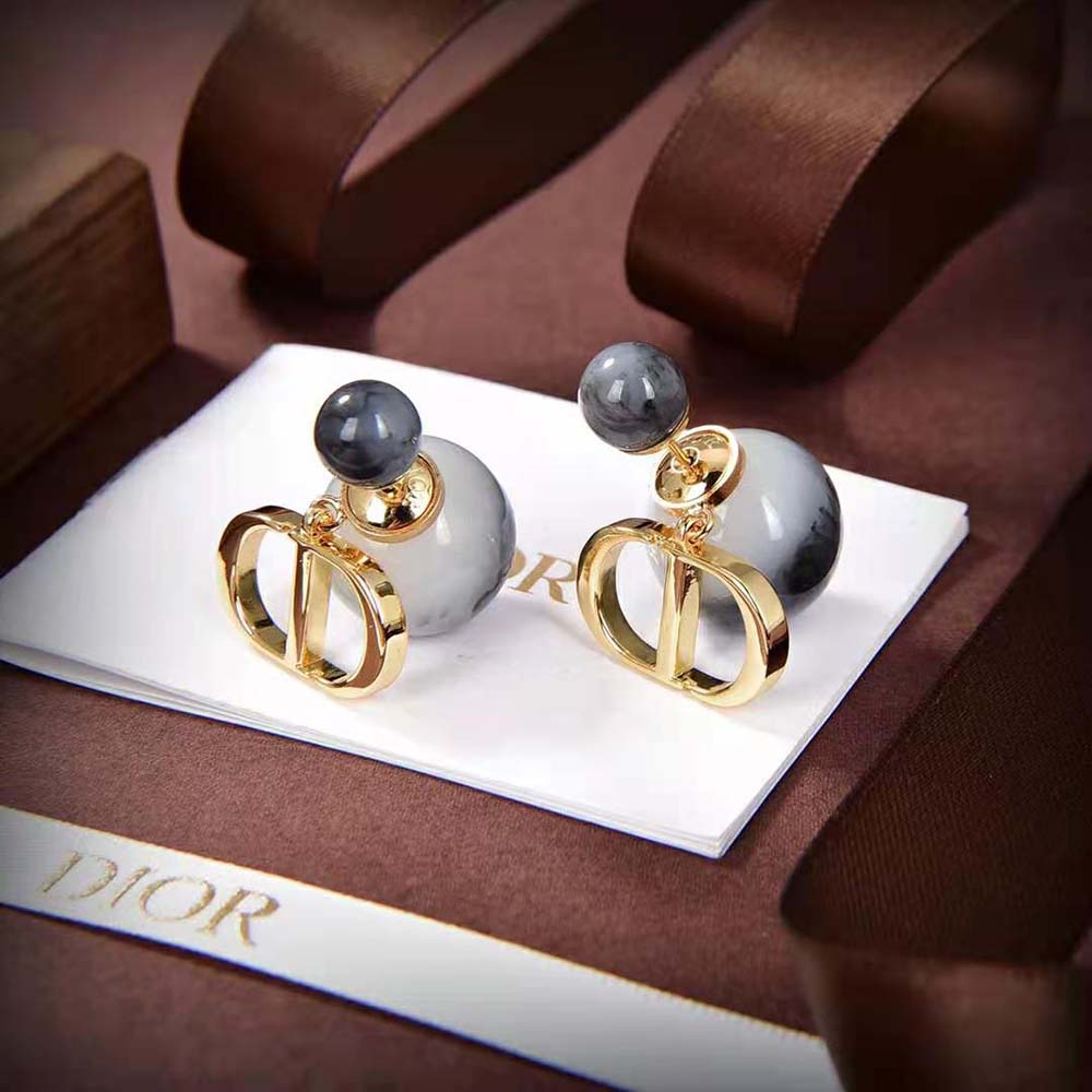 Dior Women Tribales Earrings Gold-Finish Metal and Black Jasper Pearls (2)