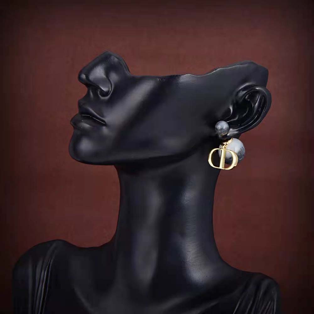 Dior Women Tribales Earrings Gold-Finish Metal and Black Jasper Pearls (4)
