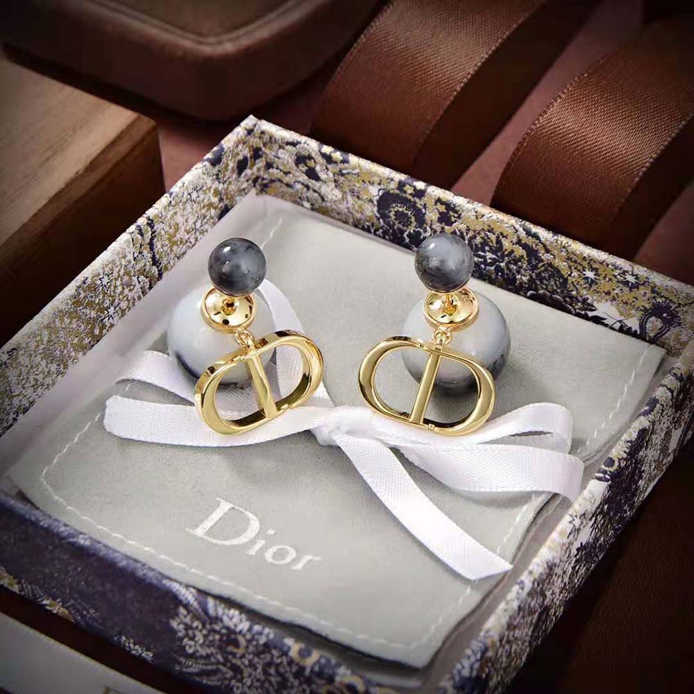Dior Women Tribales Earrings Gold-Finish Metal and Black Jasper Pearls (7)