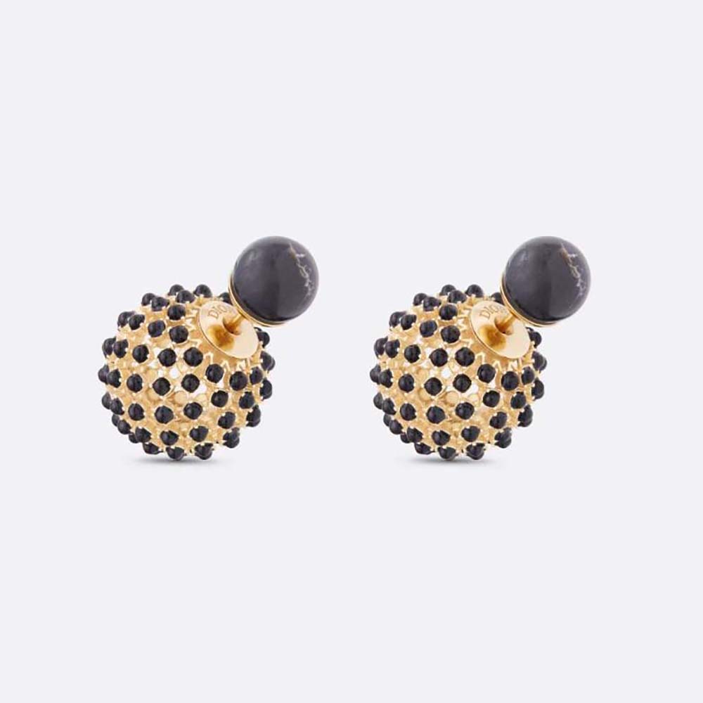 Dior Women Tribales Earrings Gold-Finish Metal and Black Stone-Effect Resin Pearls (1)