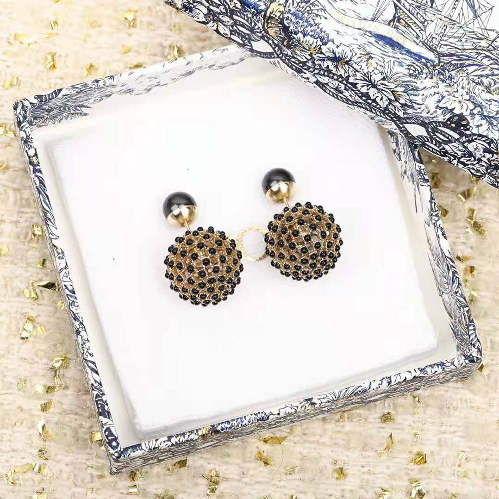 Dior Women Tribales Earrings Gold-Finish Metal and Black Stone-Effect Resin Pearls (3)