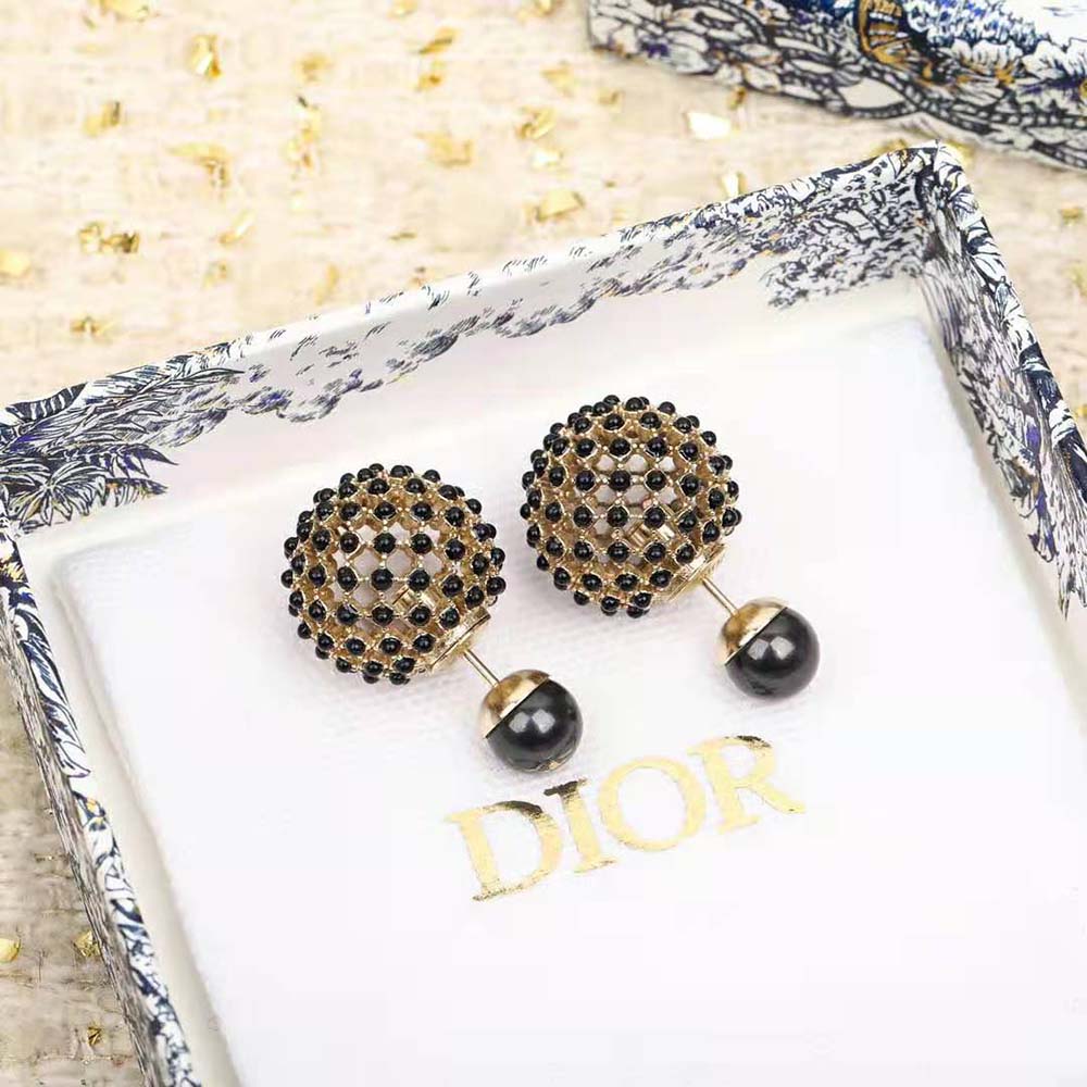 Dior Women Tribales Earrings Gold-Finish Metal and Black Stone-Effect Resin Pearls (4)
