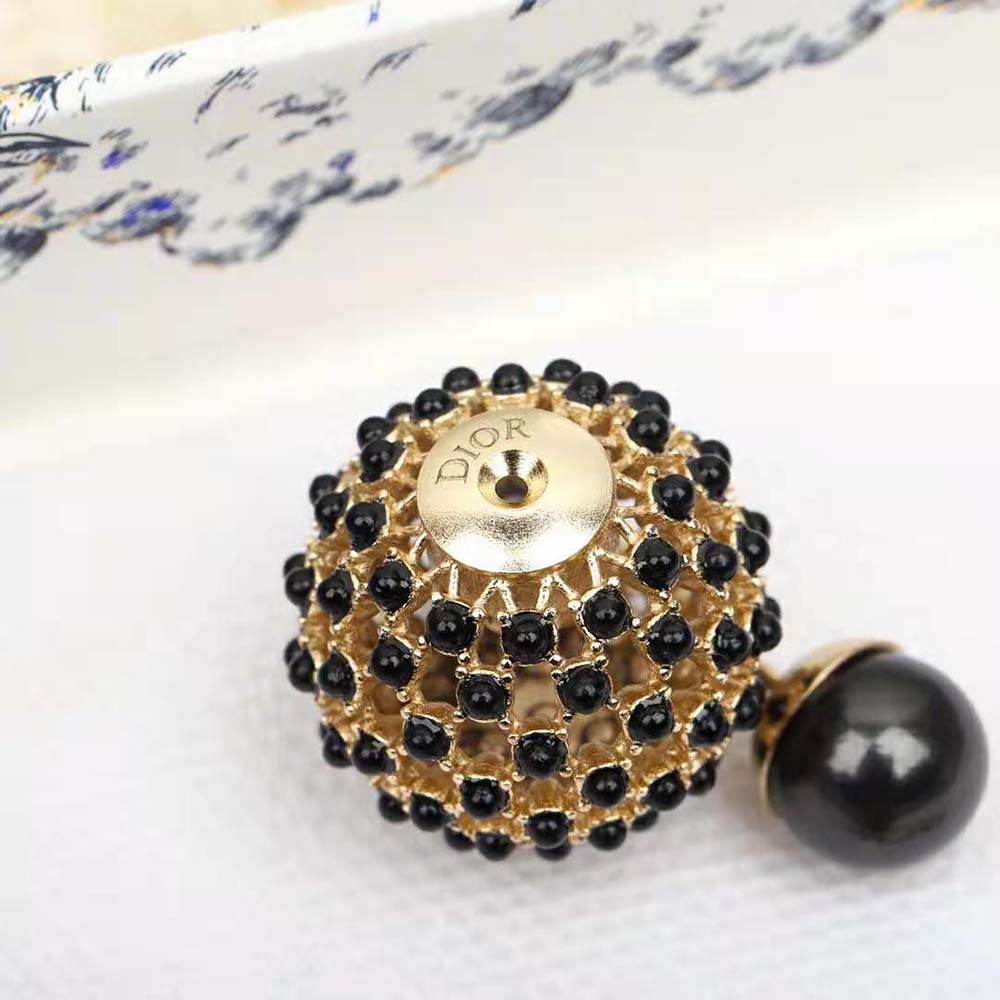 Dior Women Tribales Earrings Gold-Finish Metal and Black Stone-Effect Resin Pearls (5)