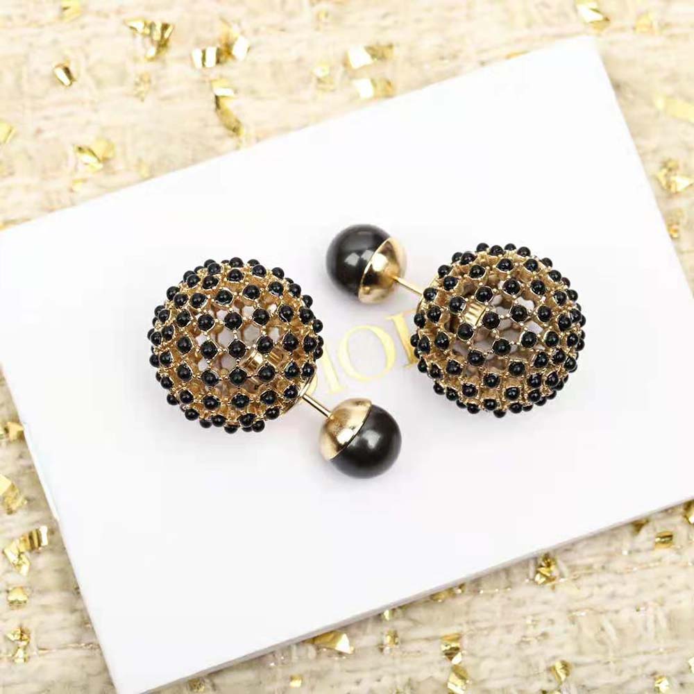 Dior Women Tribales Earrings Gold-Finish Metal and Black Stone-Effect Resin Pearls (6)