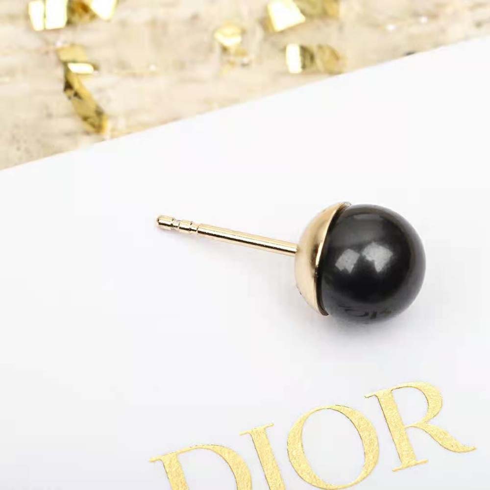 Dior Women Tribales Earrings Gold-Finish Metal and Black Stone-Effect Resin Pearls (7)